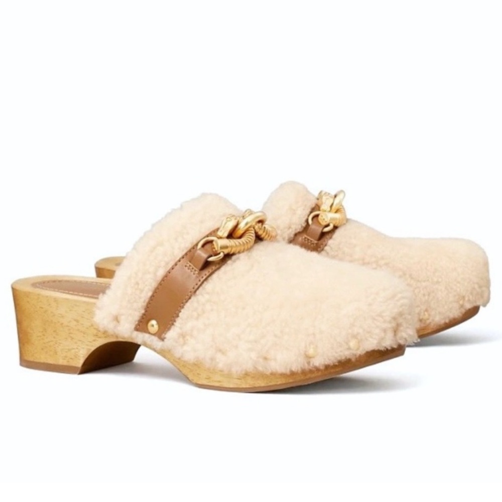 Tory Burch Shearling Jessa Studded Clog Shoe Women's Size 8.5